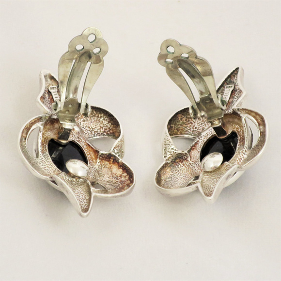 1980’s Krypell Origami Star Sterling and Onyx Earrings - Picture 4 of 7